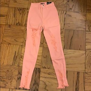 NWT Fashion Nova Pink Destructed Skinny Jeans